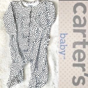 Carter's White w/Black Hearts Footie